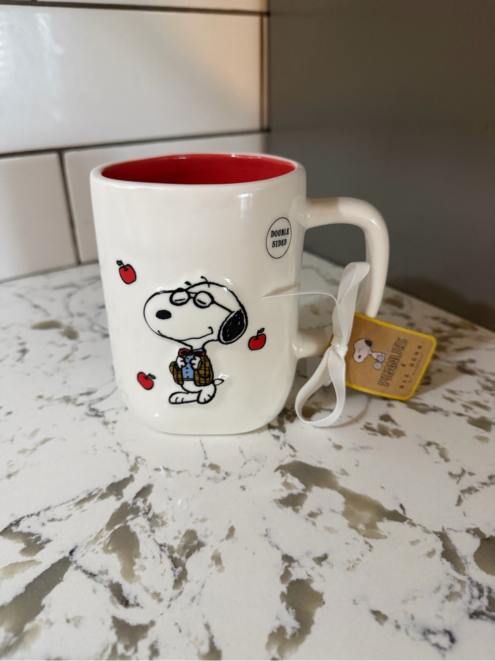 Peanuts Snoopy White & Red Ceramic Coffee Mug with Apple Motif